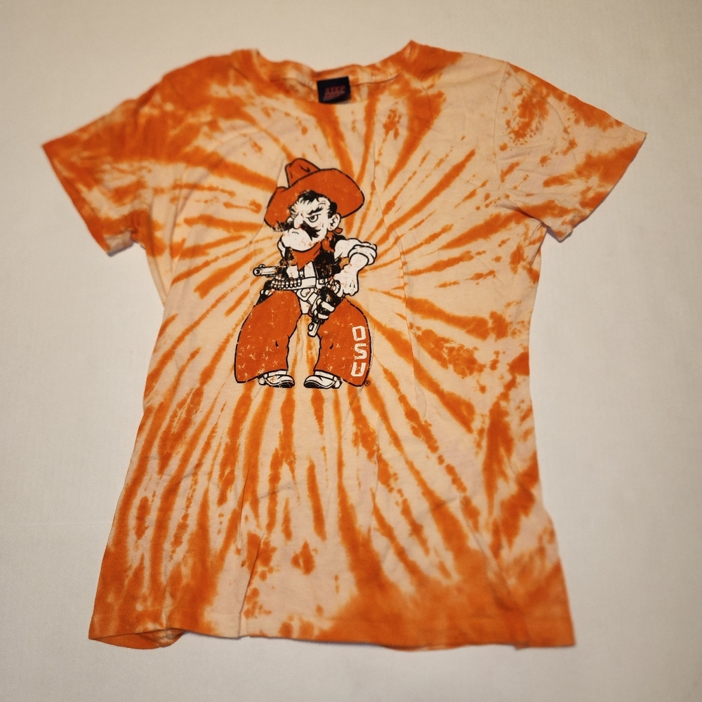 Vintage Pistol Pete Oklahoma State OSU Orange Tie Dye Graphic T-shirt Large L